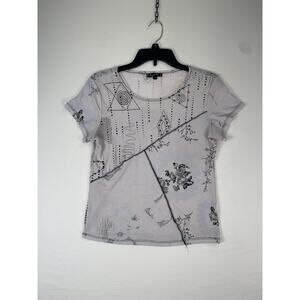 Jessica Max Shirt Womens Small Gray Abstract Geometric Sheer Print Stretch Top